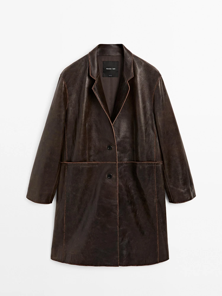 Distressed nappa leather coat