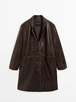 Distressed nappa leather coat