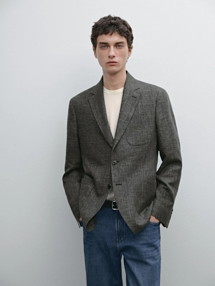 Blazer en lin et coton mélangés