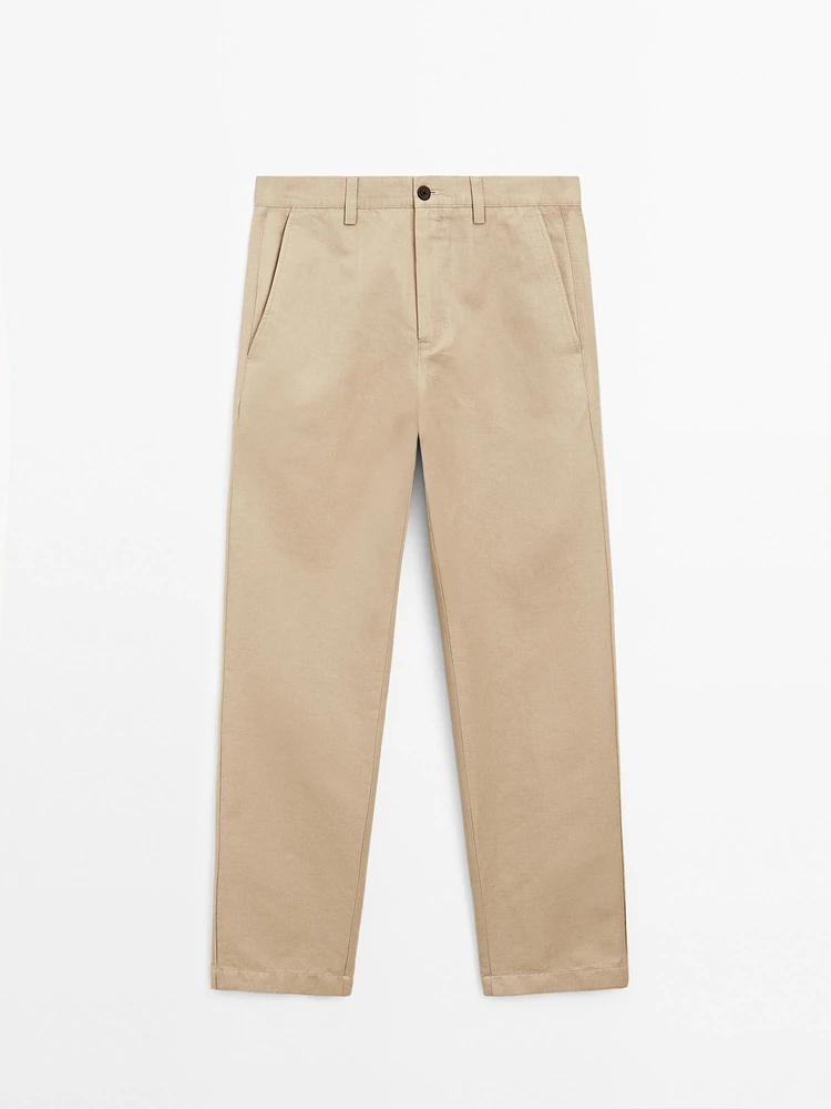 Regular fit cotton blend trousers