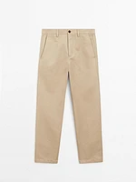 Regular fit cotton blend trousers
