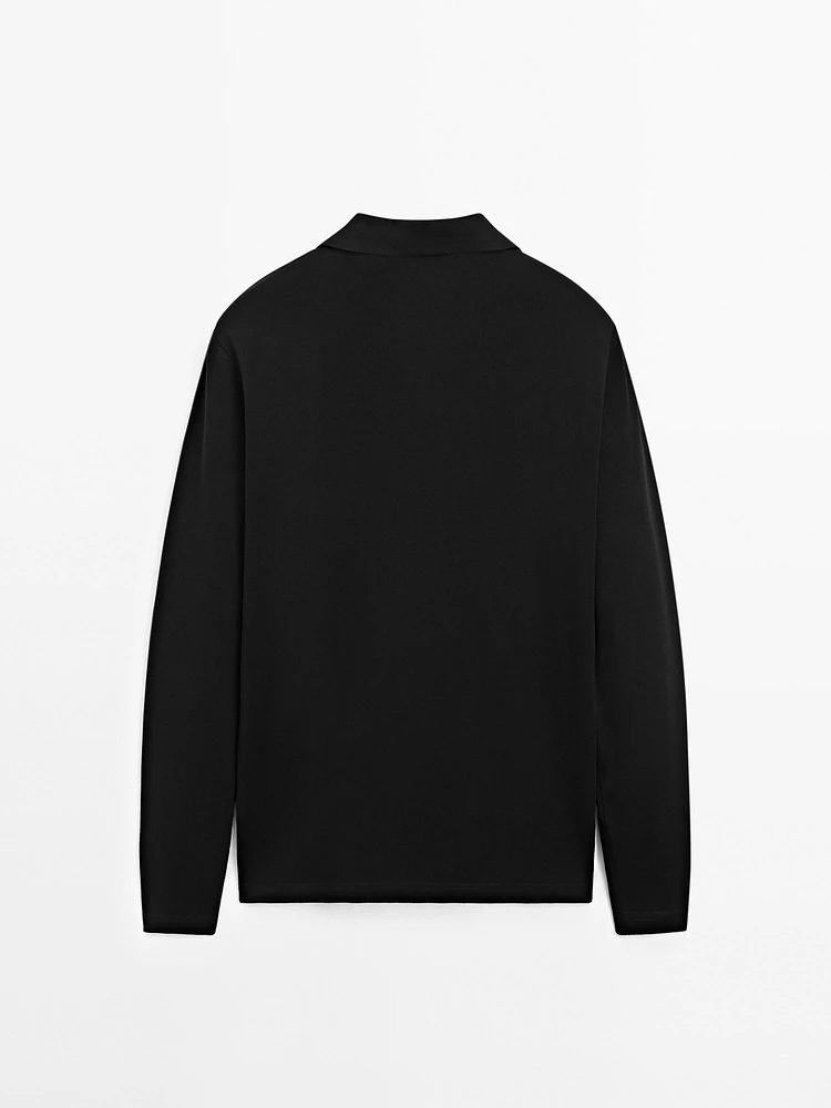 Cotton polo collar V-neck sweater