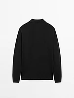 Cotton polo collar V-neck sweater