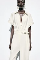 CREPE LONG JUMPSUIT WITH WAIST BUCKLE