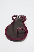 BEADED TOPSTITCHED SANDALS