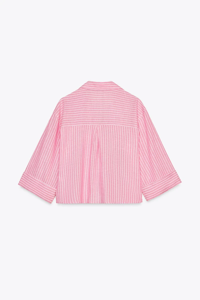 CHEMISE COURTE À RAYURES AVEC LIN