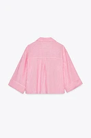CHEMISE COURTE À RAYURES AVEC LIN