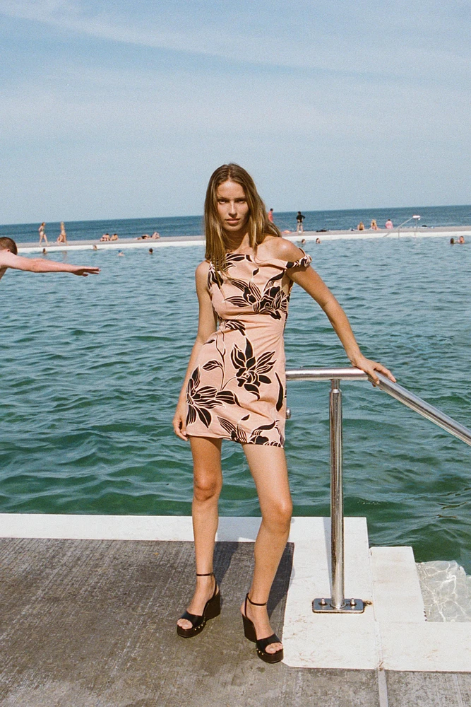 PRINTED LINEN BLEND MINI DRESS