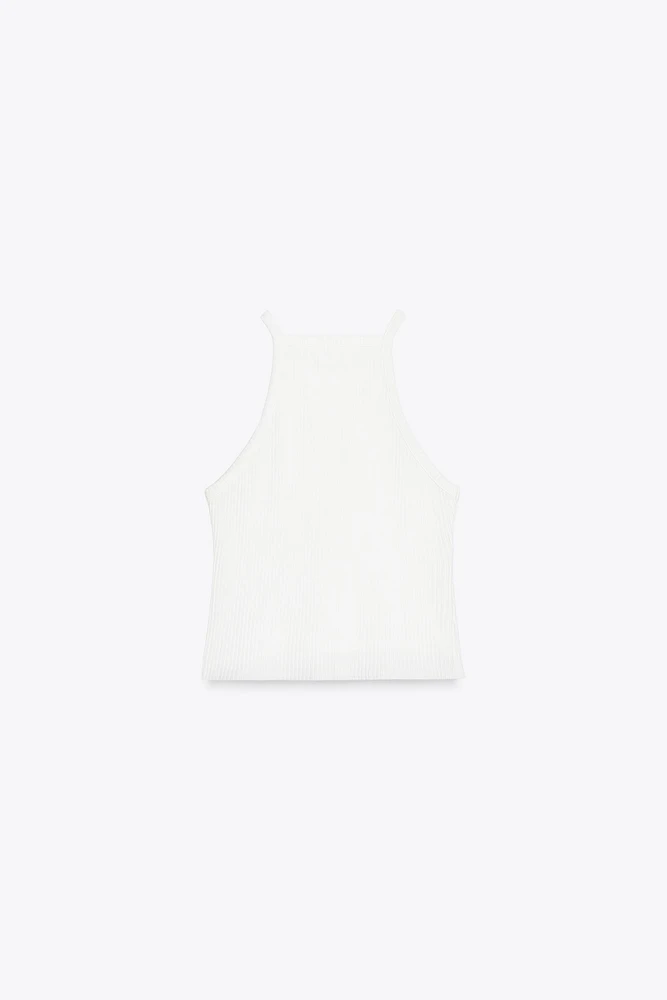 RIBBED EMBROIDERED TOP