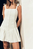 SMOCKED AND PLEATED SHORT DRESS
