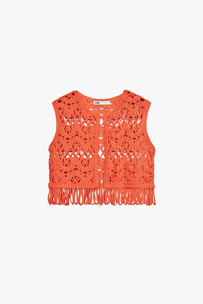 GILET EN MAILLE À FRANGES