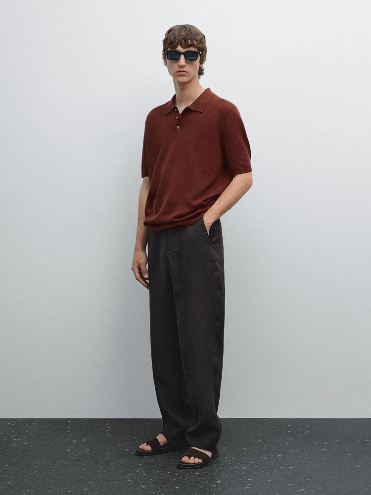 100% cotton textured knit polo shirt