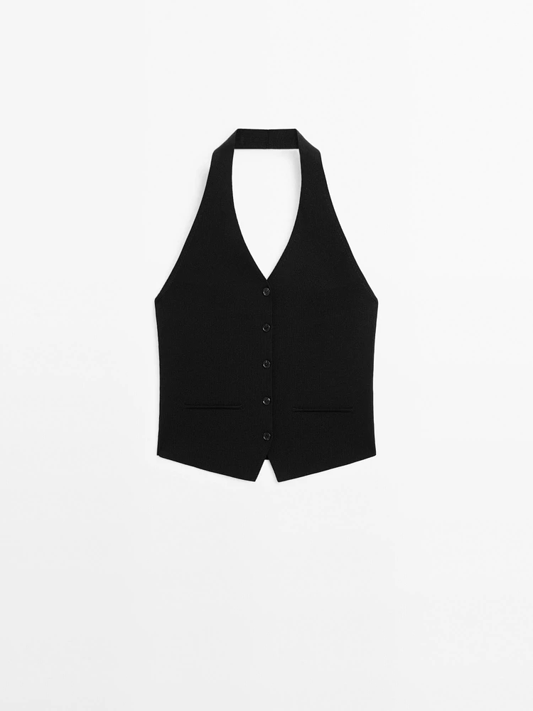 Knit halter neck waistcoat