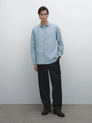 Cotton blend slim fit denim shirt