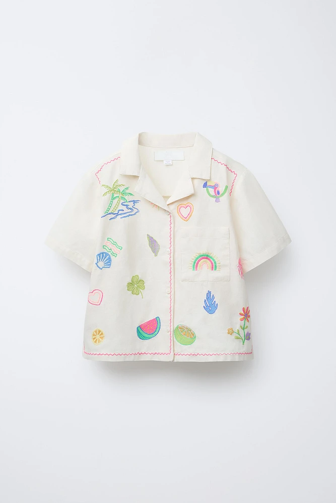 SHIRT WITH DIFFERENT EMBROIDERY AND LINEN