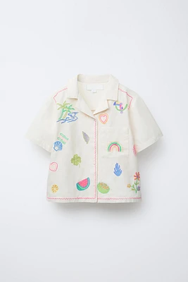 SHIRT WITH DIFFERENT EMBROIDERY AND LINEN