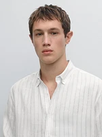 100% linen regular fit striped shirt