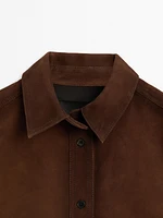 Cropped suede leather shirt