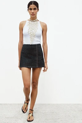Z1975 MINI JUPE-CULOTTE EN JEAN AVEC OUVERTURE