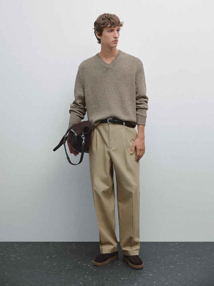 Pull en maille à col V chiné