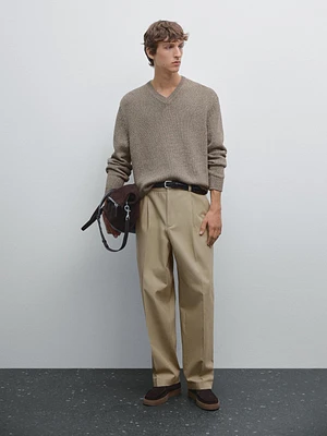 Pull en maille à col V chiné