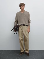 Pull en maille à col V chiné