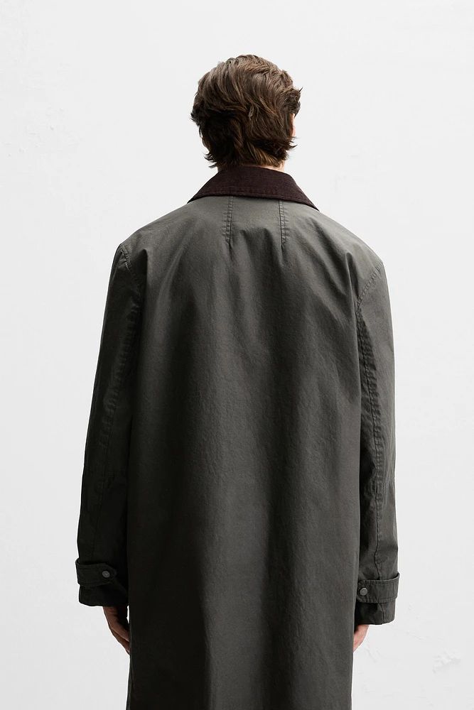 WAXED TRENCH COAT WITH CONTRAST COLLAR