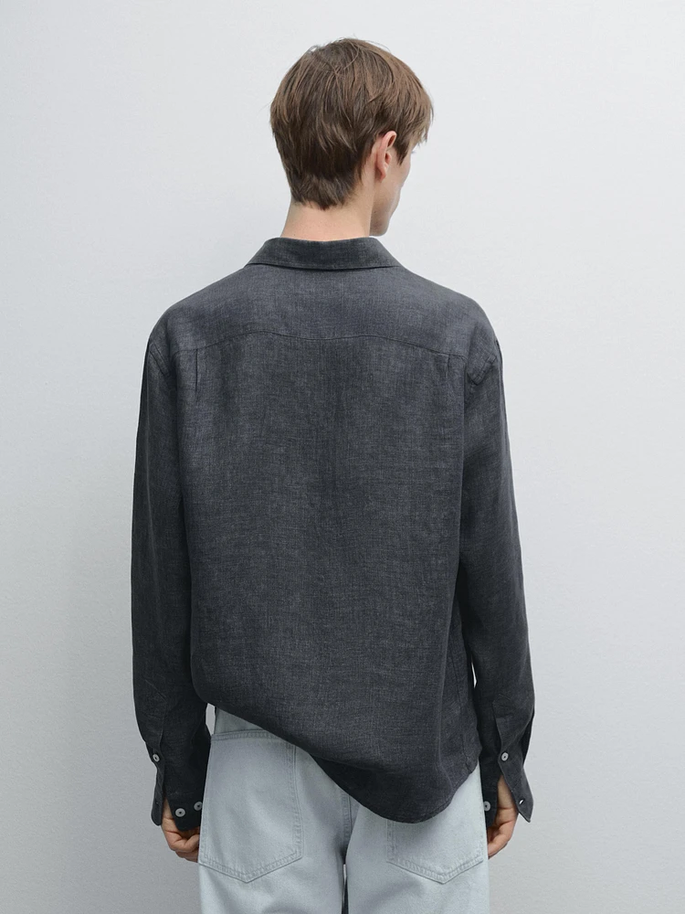 Regular fit faded linen overshirt