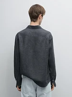 Regular fit faded linen overshirt