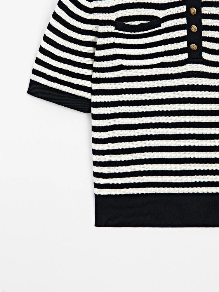 Striped short sleeve knit sweater