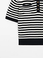 Striped short sleeve knit sweater