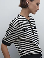 Striped short sleeve knit sweater
