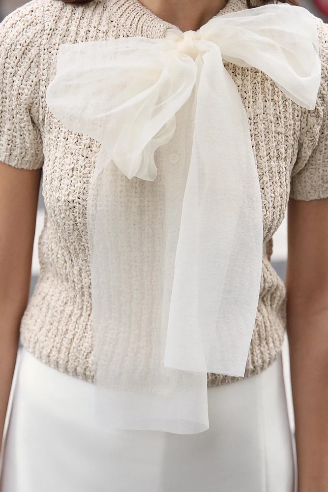 ORGANZA BOW KNIT TOP