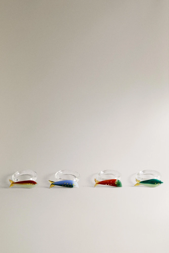 SET OF BOROSILICATE GLASS FISH NAPKIN RINGS (SET OF 4)