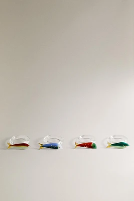 SET OF BOROSILICATE GLASS FISH NAPKIN RINGS (SET OF 4)