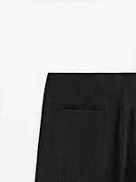 Pantalon palazzo à pinces en lin mélangé