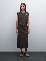Cotton blend rhinestone midi skirt
