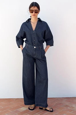 PANTALON WIDE LEG TAILLE HAUTE À PINCES