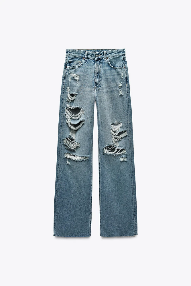 TRF HIGH RISE WIDE LEG RIPPED JEANS