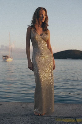 METALLIC THREAD AND SEQUIN DRESS