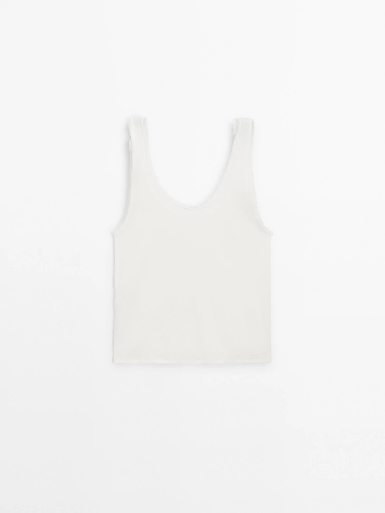 Top à dentelle en coton mélangé