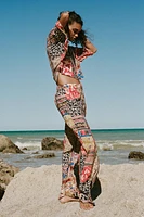 PATCHWORK PRINT WIDE LEG PANTS