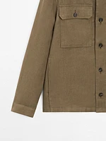 100% linen stand collar overshirt