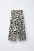 ANIMAL PRINT TEXTURED BELTED PANTS