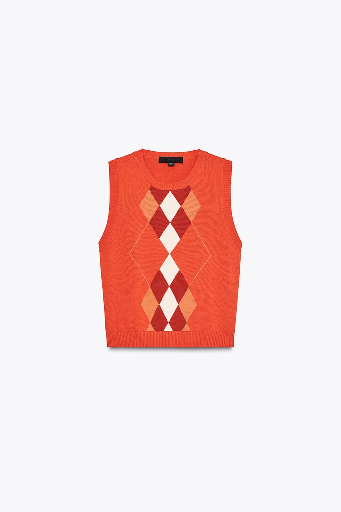 TOP GILET EN MAILLE À LOSANGES