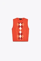 TOP GILET EN MAILLE À LOSANGES
