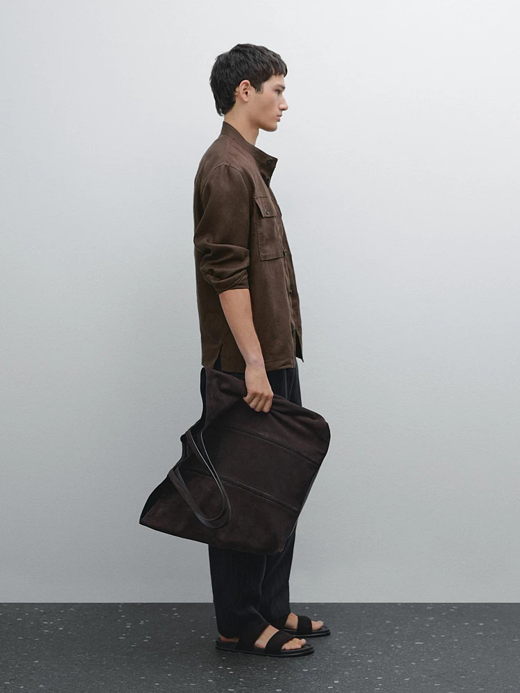 100% linen stand collar overshirt