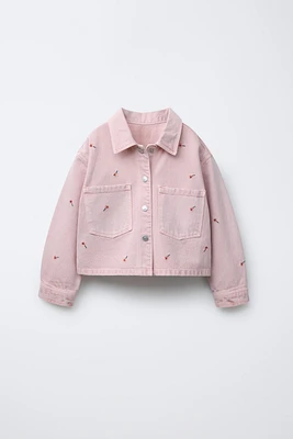 EMBROIDERED FLORAL TWILL OVERSHIRT