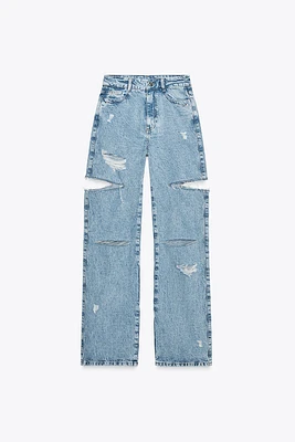 Z1975 MID-RISE STRAIGHT CUT OUTS RIPPED JEANS