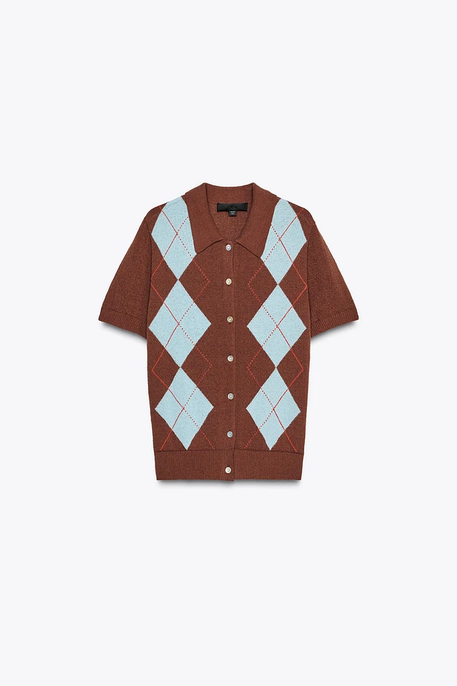 HAUT POLO EN MAILLE À LOSANGES